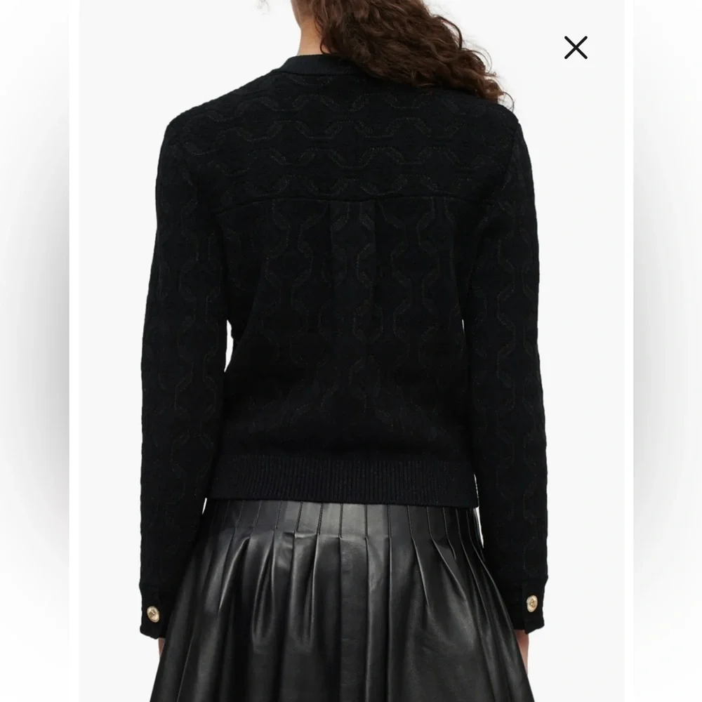 Maje Monserra Jacquard Patterned Black Cardigan Jacket Gold Buttons Size 1 US S - Picture 2 of 12